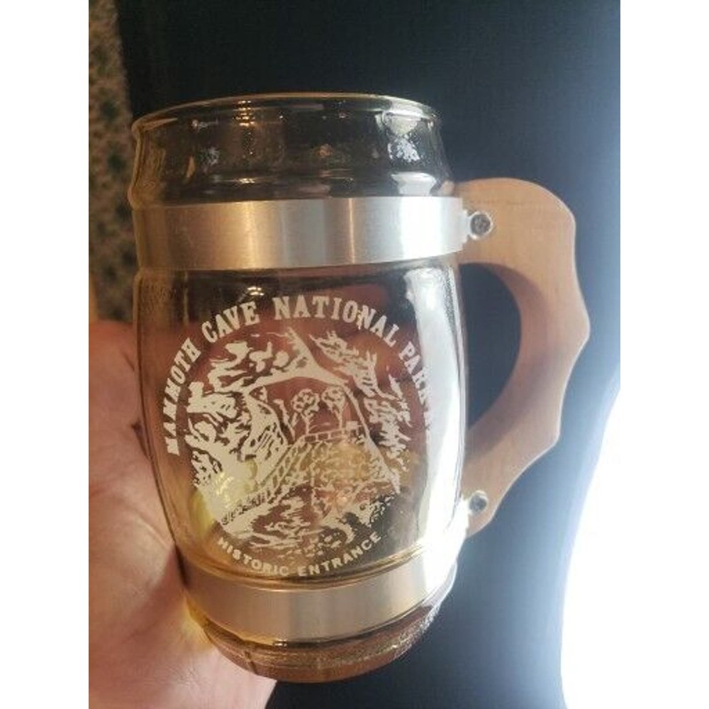 Vintage Mug Glass Mammoth Cave National Park Mug Wood Handle Kentucky Tourist